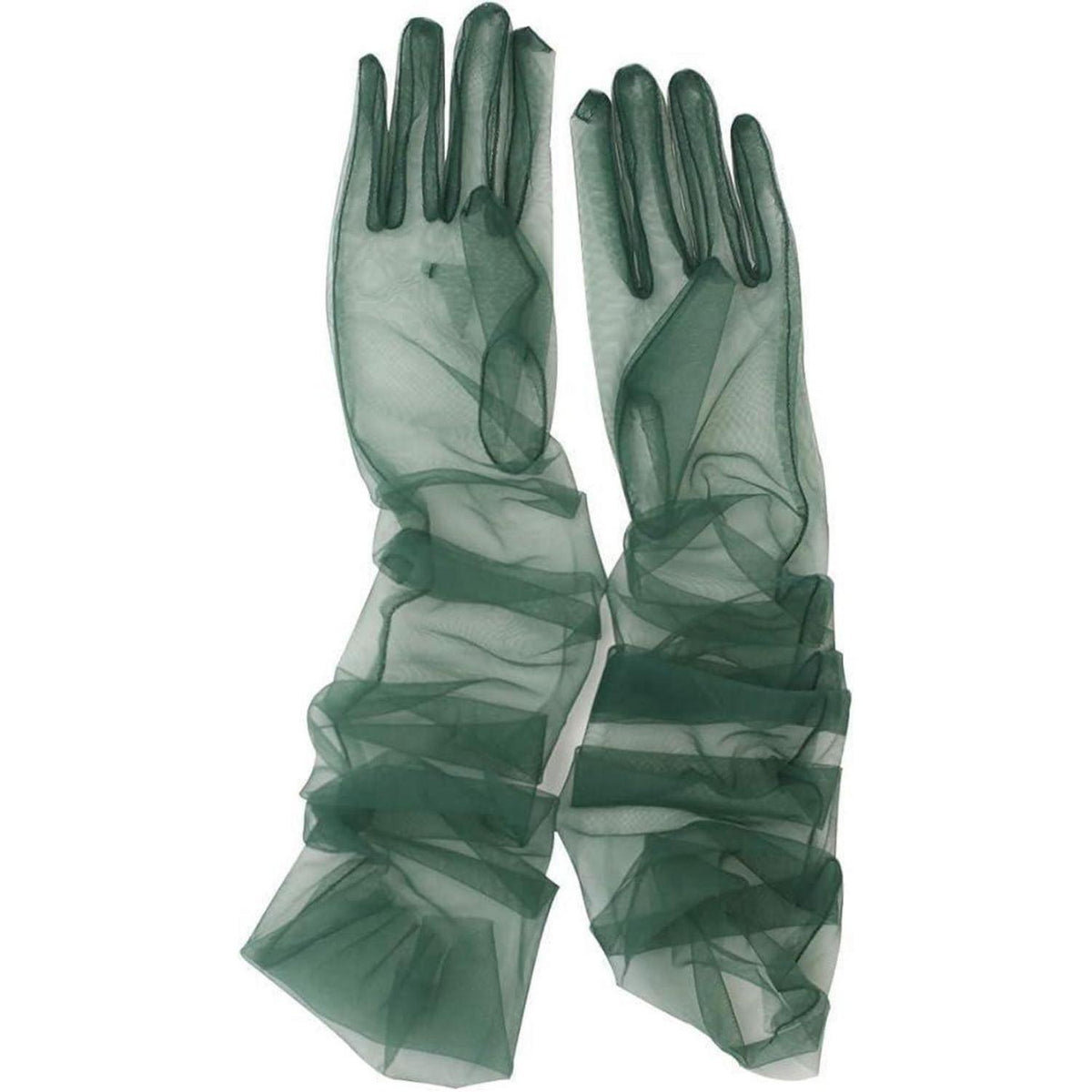 Damen lange Tüll Handschuhe dunkelgrün Ellenbogenlänge Vintage