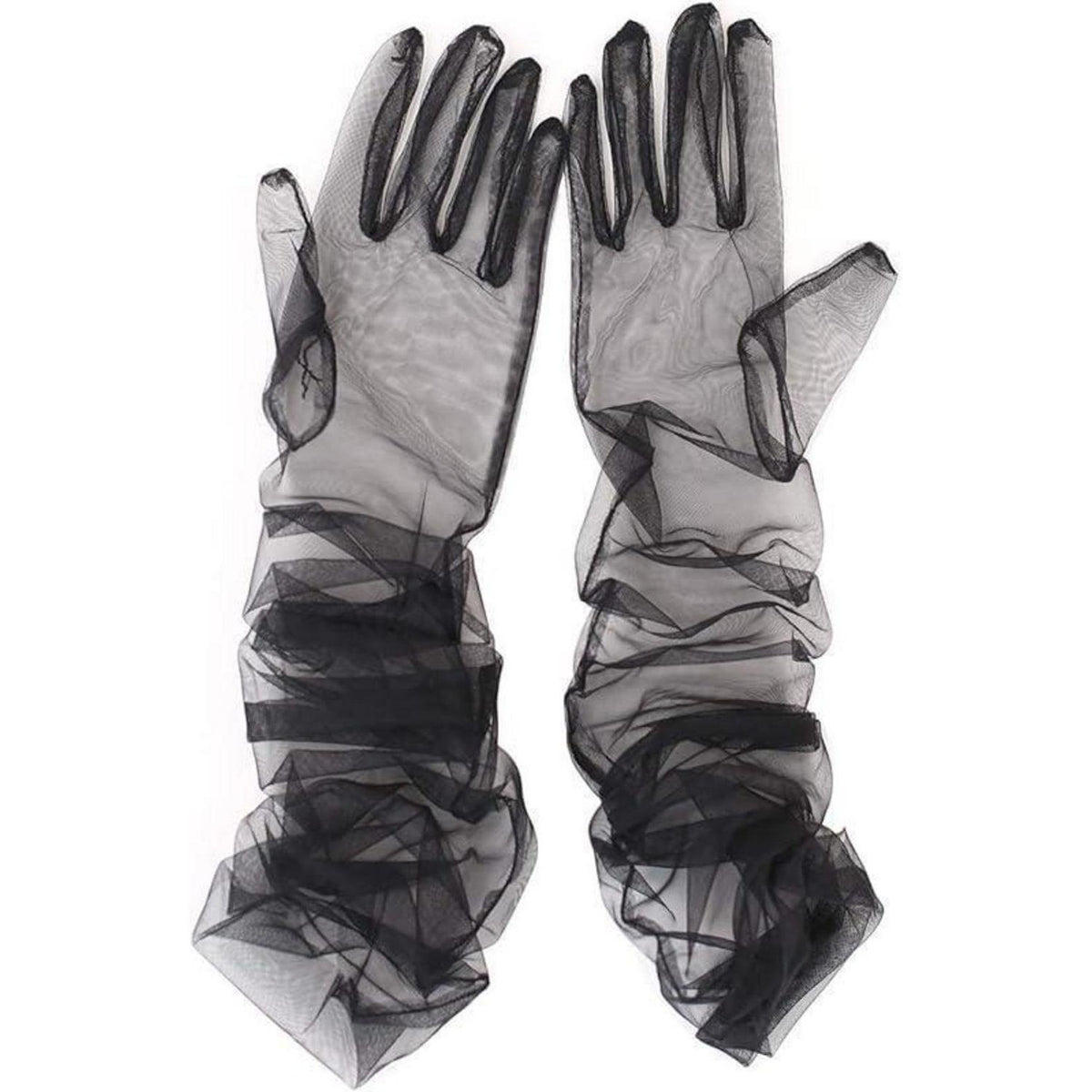Lange Tüll Hochzeitshandschuhe Ellenbogenlänge Vintage Schwarz