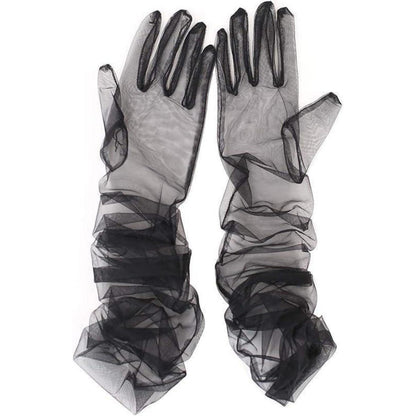 Lange Tüll Hochzeitshandschuhe Ellenbogenlänge Vintage Schwarz