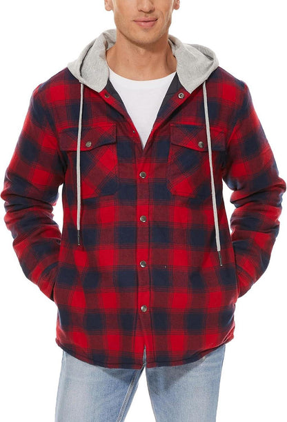 Herren Kariertes Winter Hemdjacke Thermohemd Gefüttert