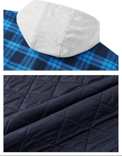 Herren Kariertes Hemd Winter Thermohemd Hoodie mit Multitaschen