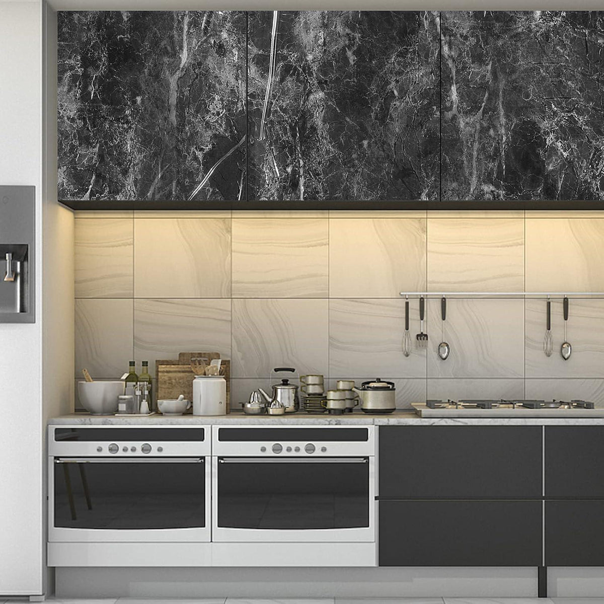 Selbstklebende Marmor Tapete Schwarz 40x500cm Glitzer Vinyl