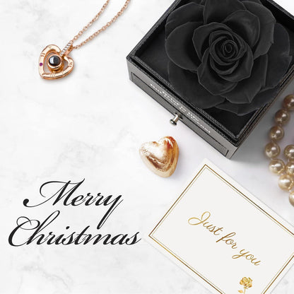 Ewige Rose mit I Love You Halskette Schwarz Geschenkbox