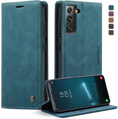 Handyhülle Samsung Galaxy S22 5G Flip Case Premium Leder Blaugrün