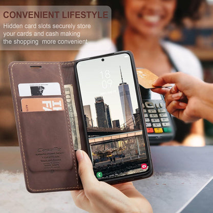 Samsung Galaxy S22 5G CaseMe Premium Leder Handyhülle Standfunktion Kaffee