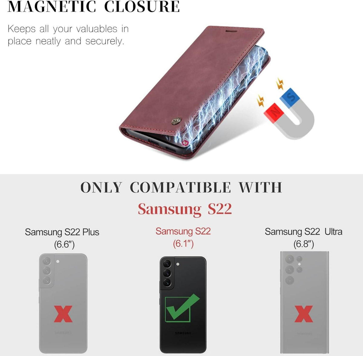 CaseMe Samsung Galaxy S22 5G Handyhülle Leder Flip-Case