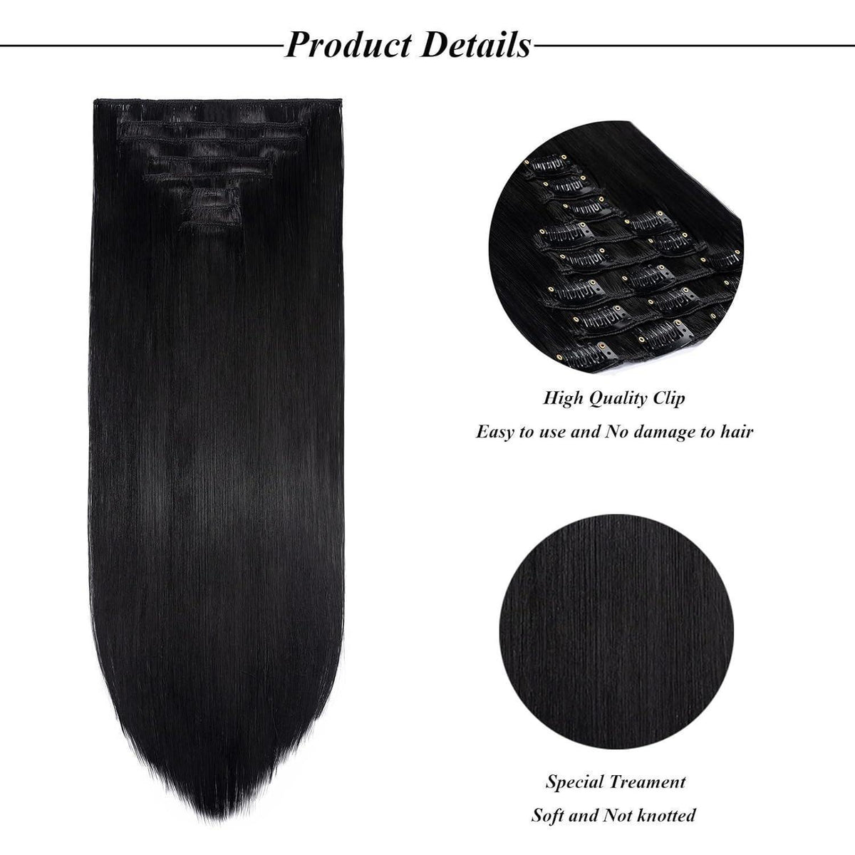 60cm Clip in Haarverlängerung Schwarz - Voluminös & Lang
