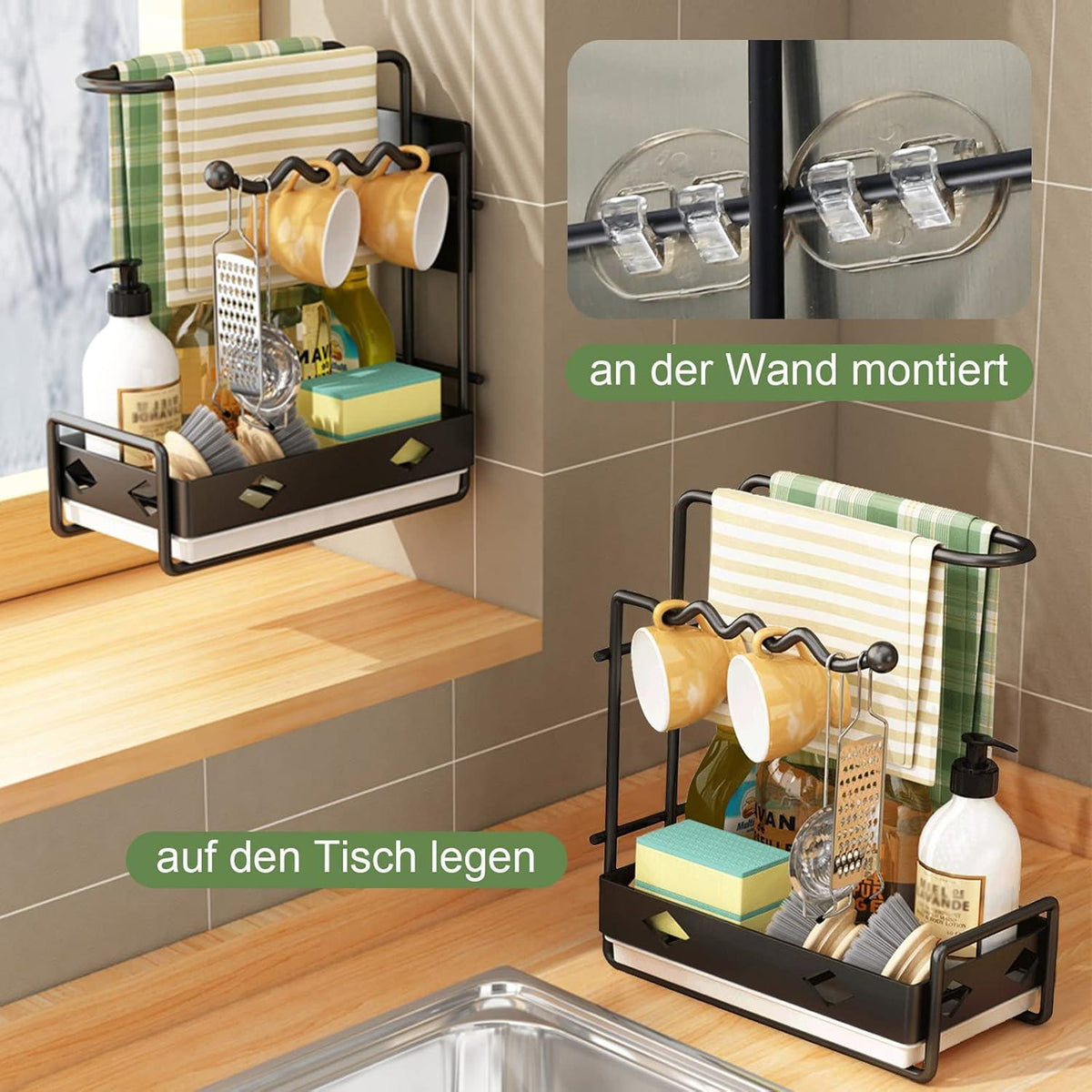 Spülbecken Organizer mit Spültuchhalter & Abtropfschale