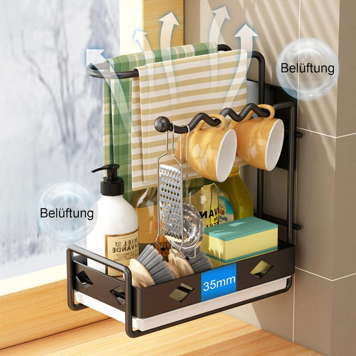 Spülbecken Organizer mit Spültuchhalter & Abtropfschale