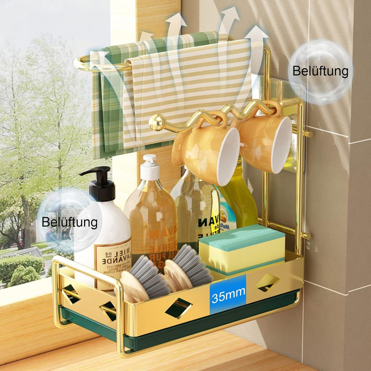 Spülbecken Organizer mit Tropfschale und Trockenstange Schwarz