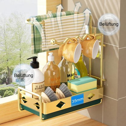 Spülbecken Organizer mit Tropfschale und Trockenstange Schwarz