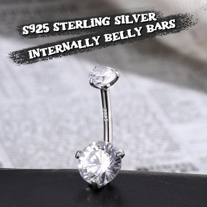 925 Sterling Silber Bauchnabelring mit Kristall, 14G Hypoallergen