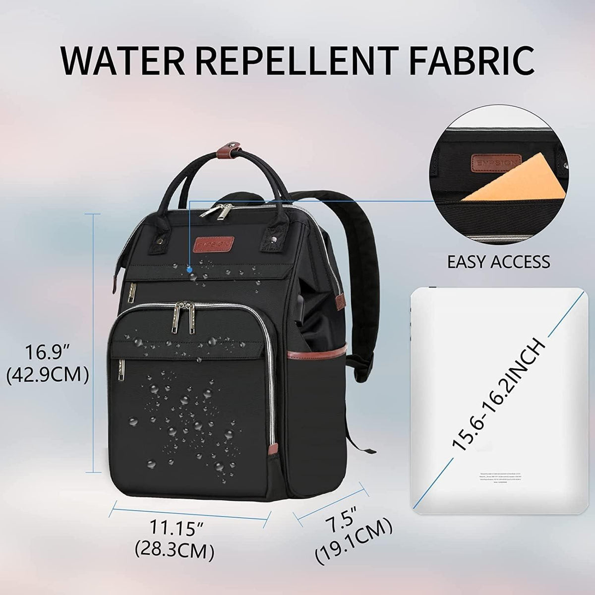 Rucksack Damen 15.6 Zoll Laptop Schwarz Große Kapazität