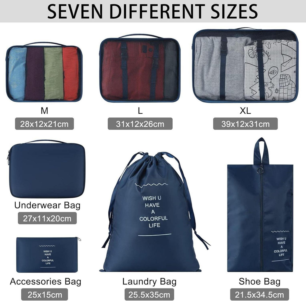 7-teiliges Kleidertaschen Set Verpackungswürfel Organizer Urlaub Reise Packing Cubes