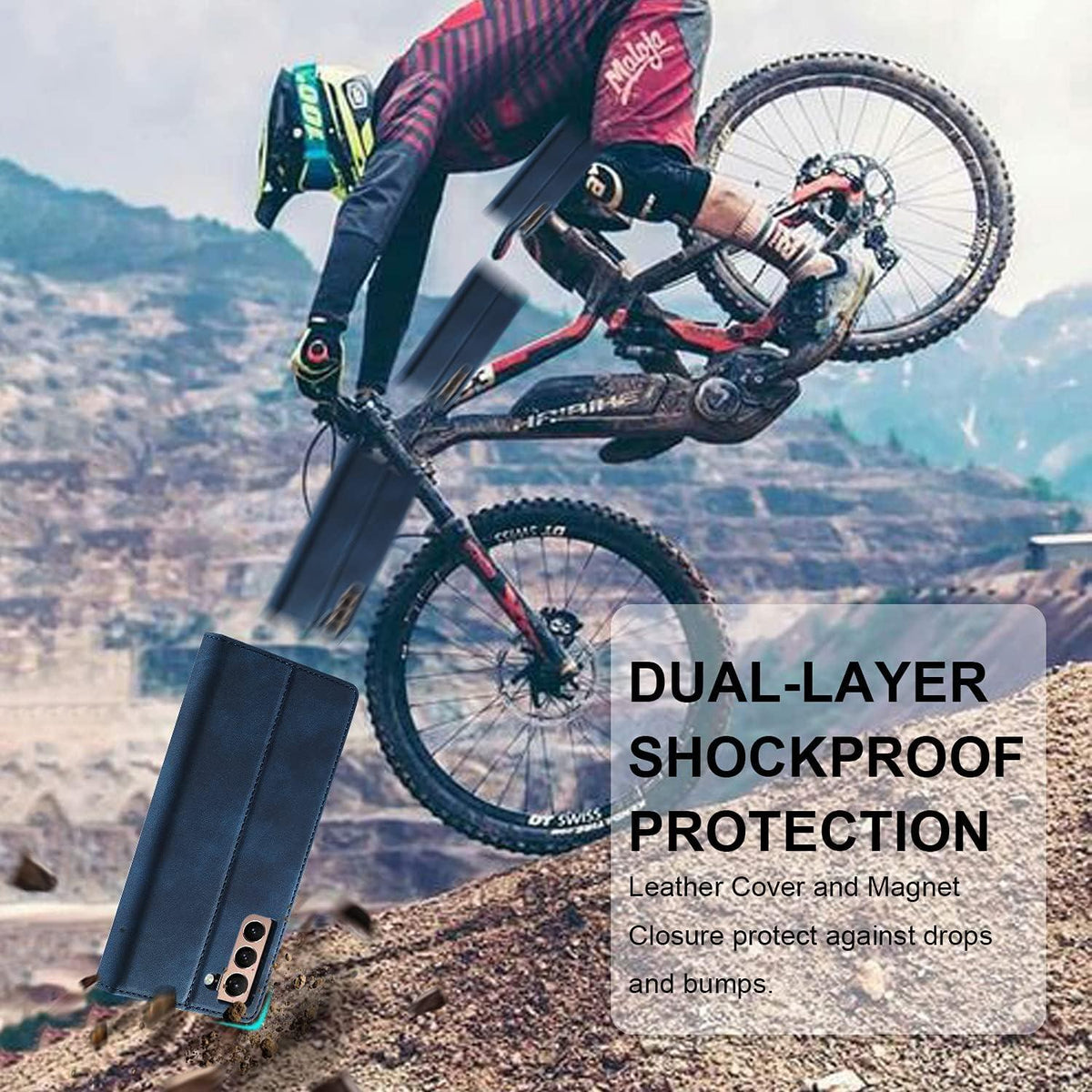 Samsung Galaxy S21 5G Hülle Leder Klappbar Wallet Schutzhülle + Schutzfolie Blau