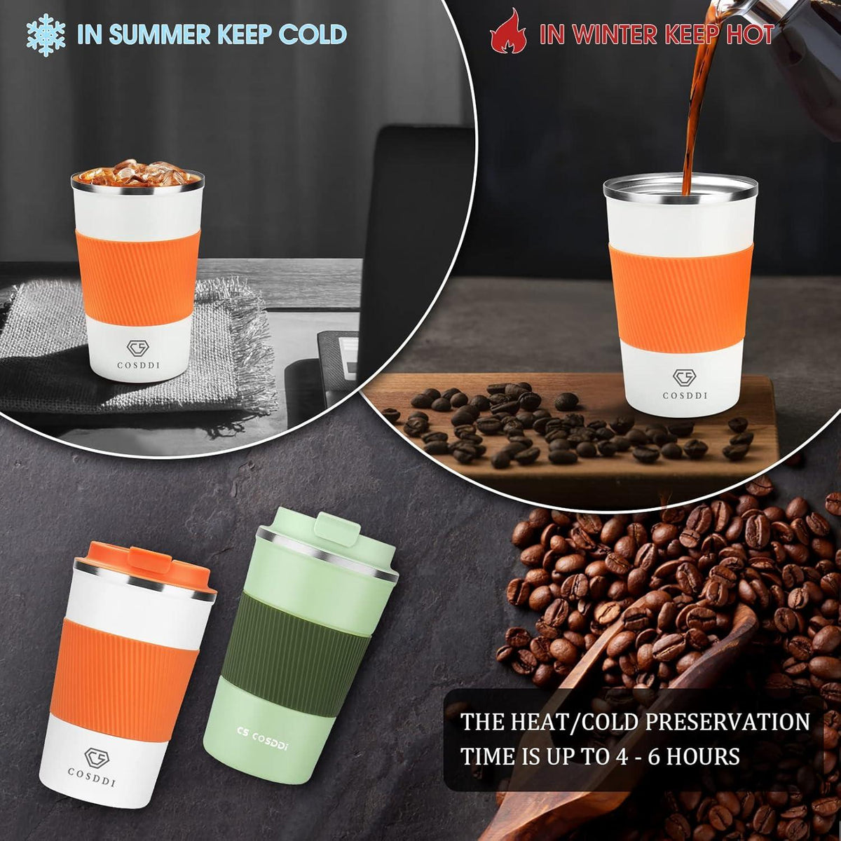 CS COSDDI Thermobecher Edelstahl 380ml Isolier Reisebecher Kaffee Tee