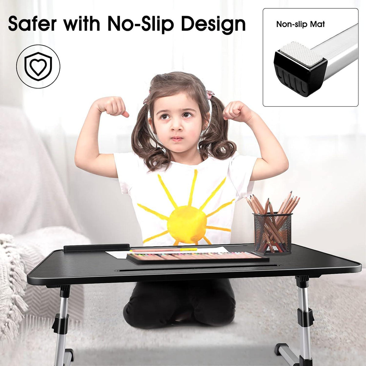 Höhenverstellbarer Laptoptisch für Bett & Sofa mit Schublade