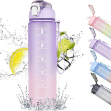 CodiCile Trinkflasche 1L mit Strohhalm, Zeitmarkierung und