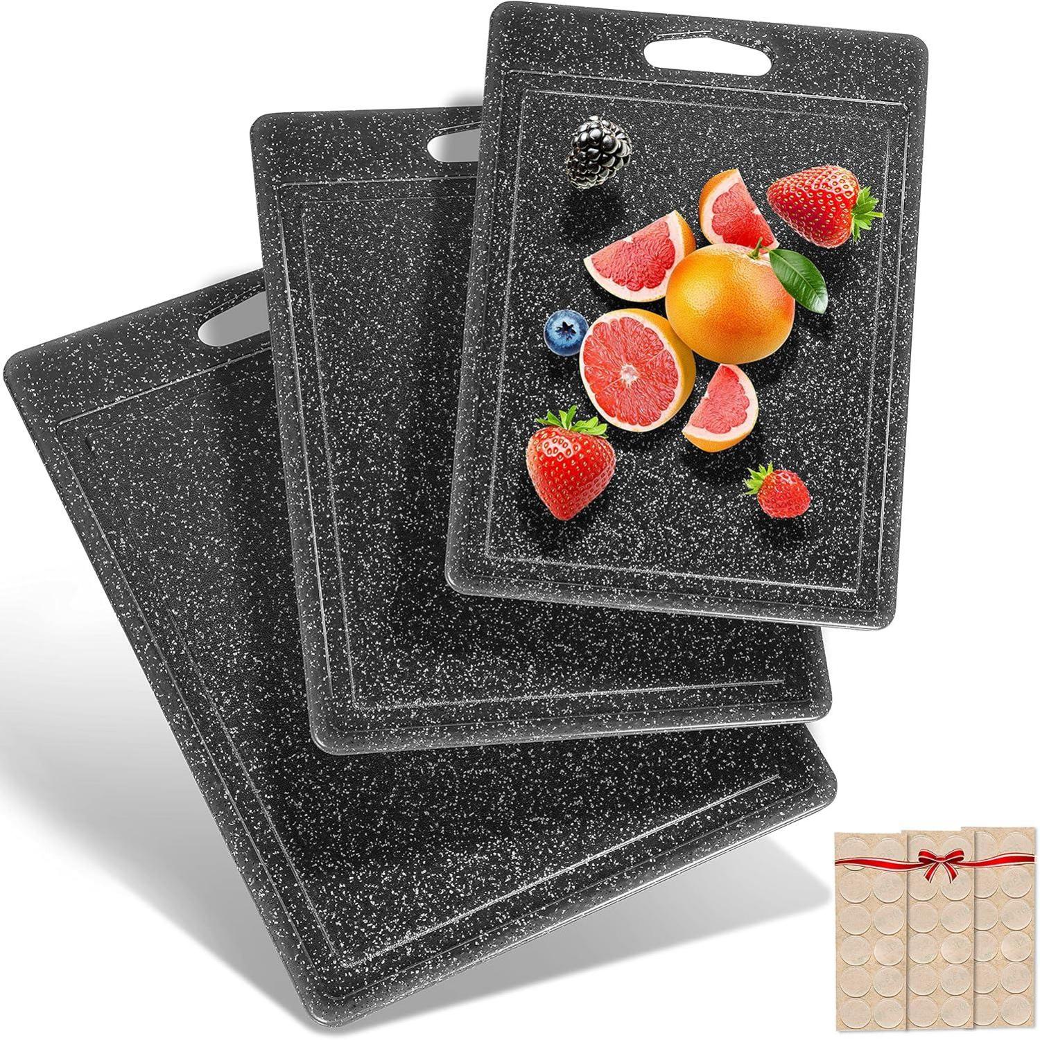 Schneidebrett Set 3-teilig Granitoptik mit Griff Schwarz