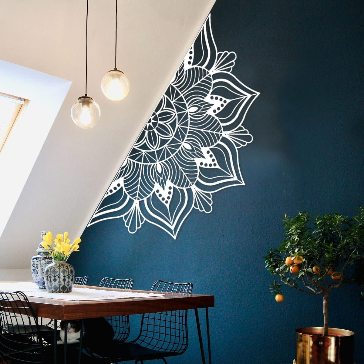 ESTART Große Metall-Mandala-Wanddekoration Lotusblumen-Wandkunst