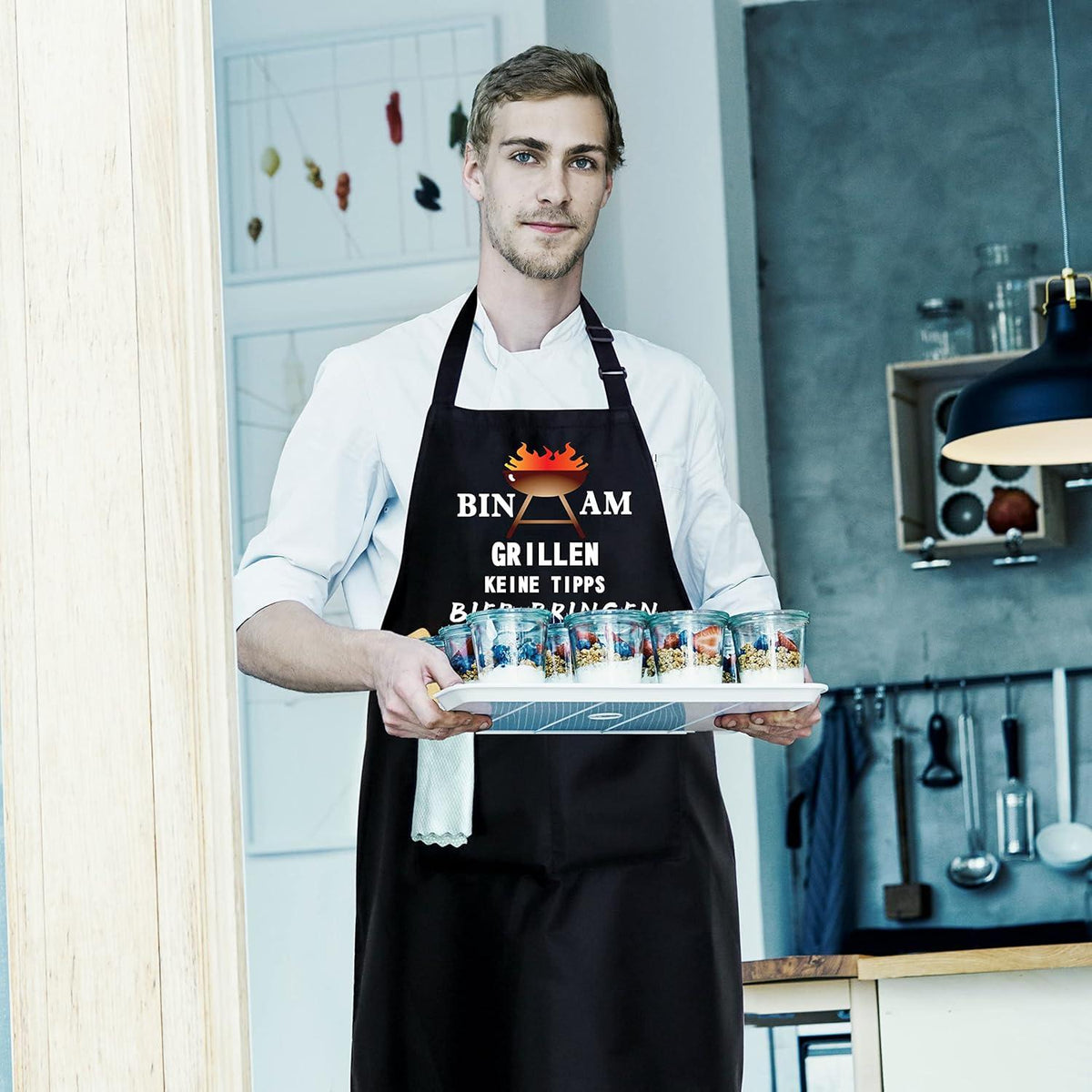 Lustige Grillschürze für Männer - Geschenk für Papa, Opa, Geburtstag/Vatertag - Kochschürze Herren