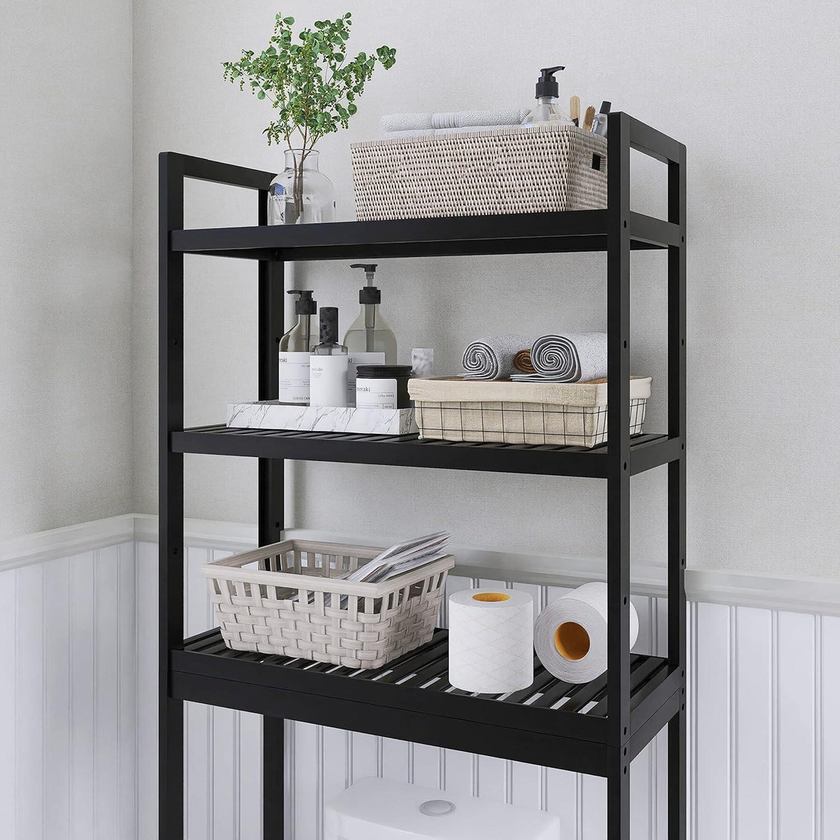 Bambus Badezimmer Aufbewahrungsregal WC Platzsparer 63x26x170cm Schwarz