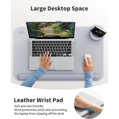 Laptop Schreibtisch mit Handgelenkauflage und Tablet Halterung (Grau)