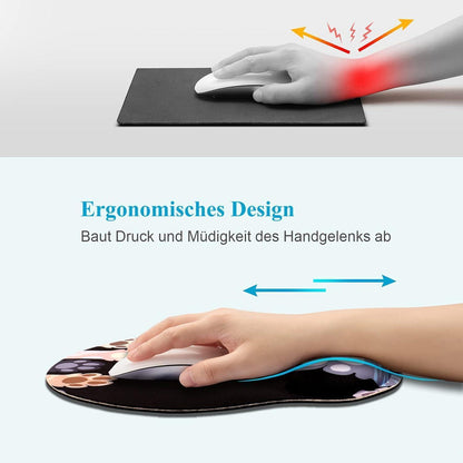 Ergonomisches Mauspad mit Handgelenkauflage Katzenmotiv