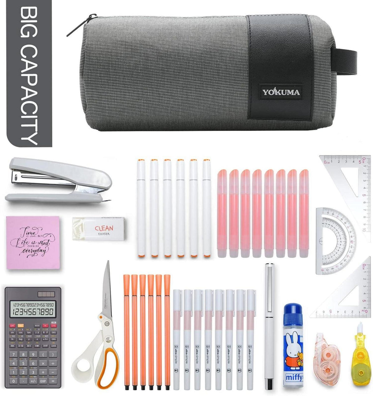 YOKUMA Federmäppchen groß Kapazität Schule Teenager Aesthetic Grau