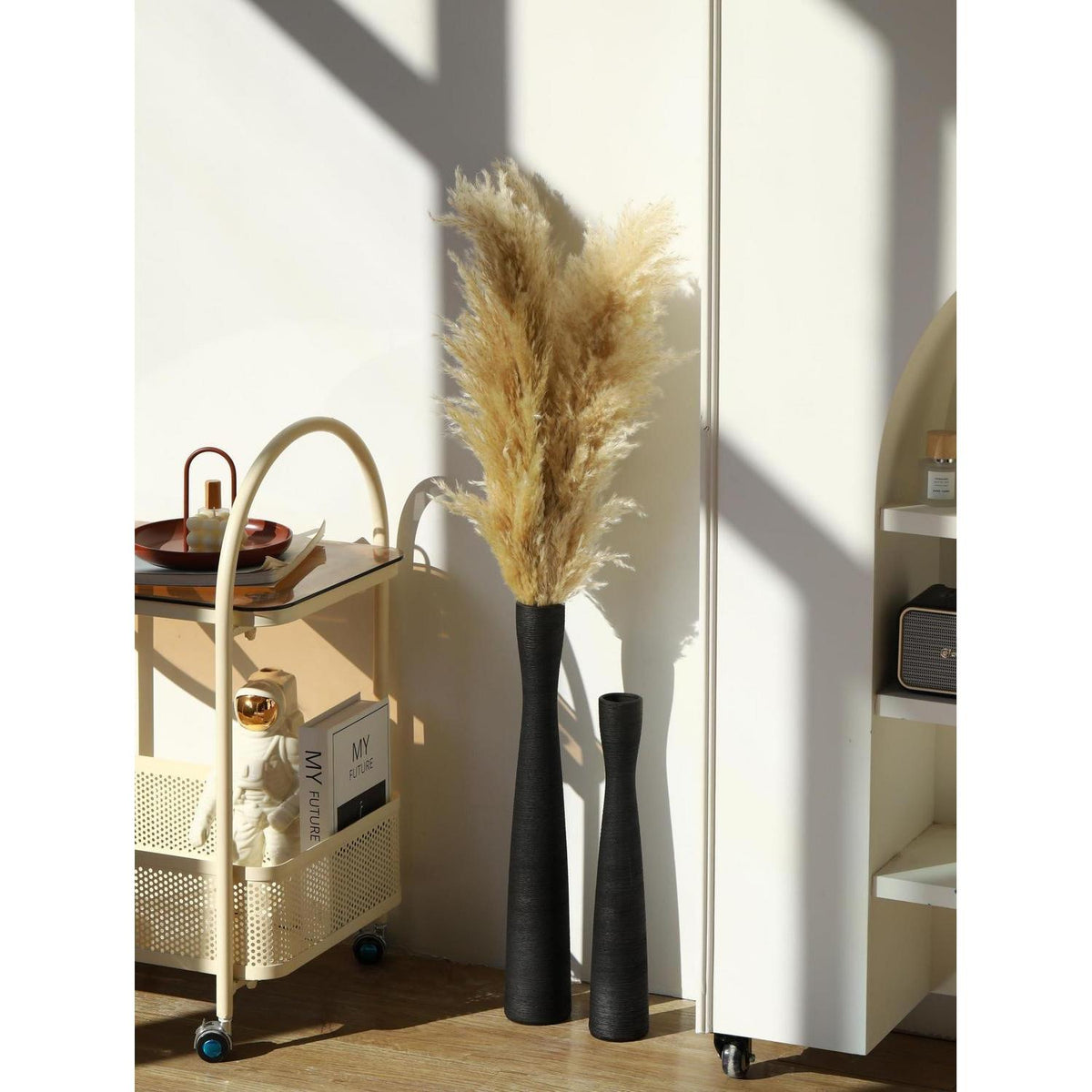 Keramik Bodenvase 50cm Schwarz Hoch Schmal für Trockenblumen