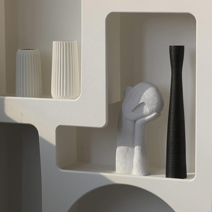 Keramik Bodenvase 50cm Schwarz Hoch Schmal für Trockenblumen