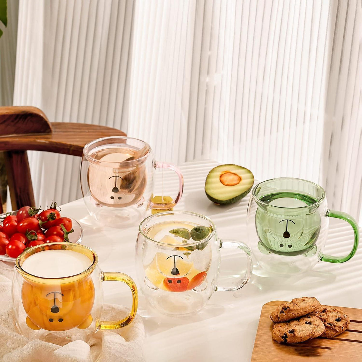 Niedliche Bären-Becher 2er-Set doppelwandiges Glas Griff 250ml