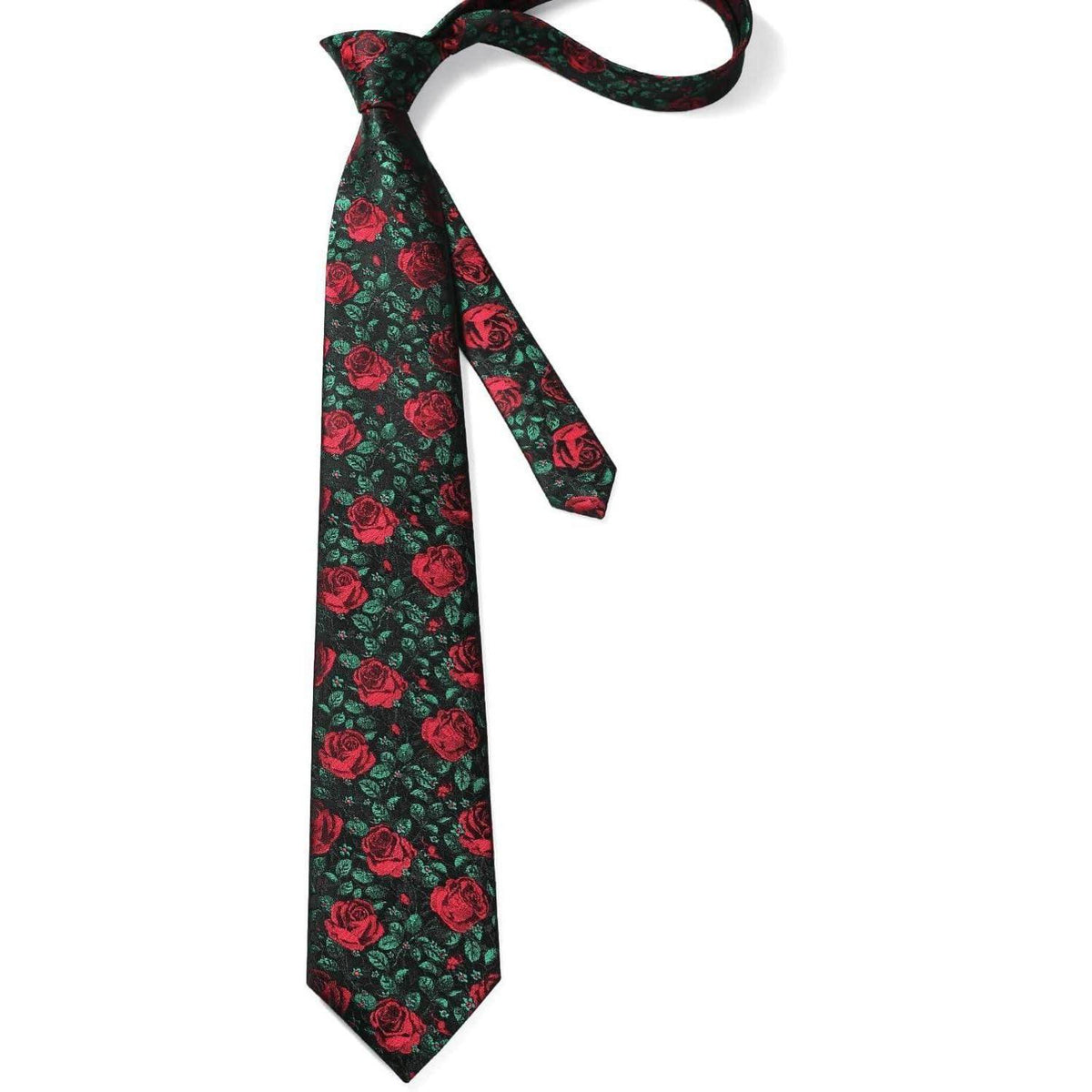 Krawatten-Set mit Einstecktuch, Seide, floral, Y-Schwarz-Rose