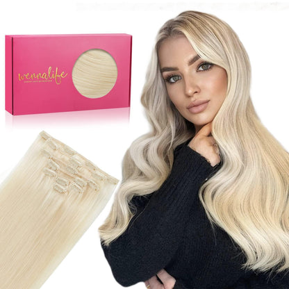 Echthaar Clip-in Extensions Platinblond 45cm - 70g