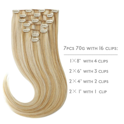 Echthaar Clip-in Extensions Karamellblond Highlights 50cm