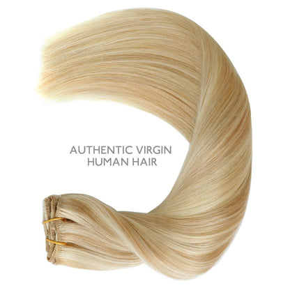 Echthaar Clip-in Extensions Karamellblond Highlights 50cm
