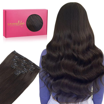 Echthaar Clip-in Extensions Dunkelbraun 45cm - 70g