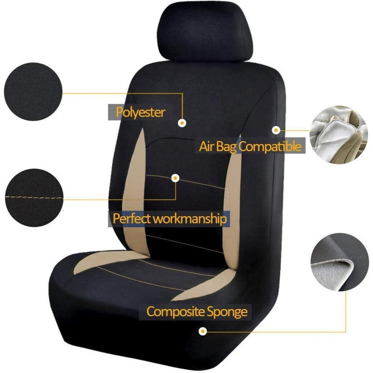 Autositzbezüge Komplettset Universal Beige Schwarz