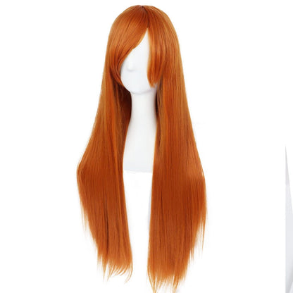 Langes orangefarbenes Damenhaar Perücke mit Pony – Cosplay & Alltag