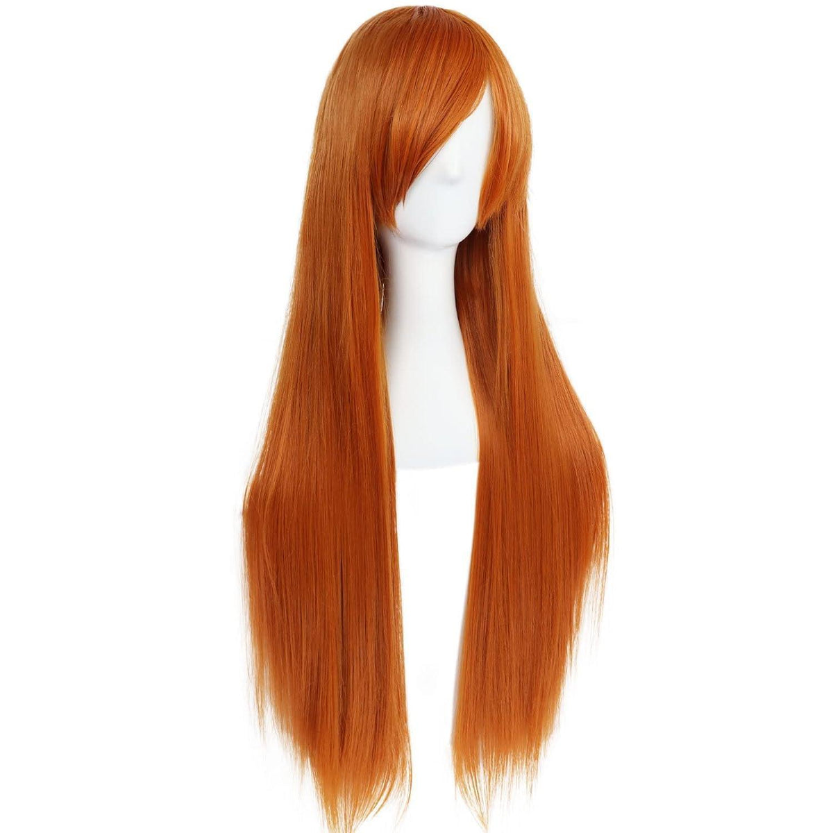Langes orangefarbenes Damenhaar Perücke mit Pony – Cosplay & Alltag