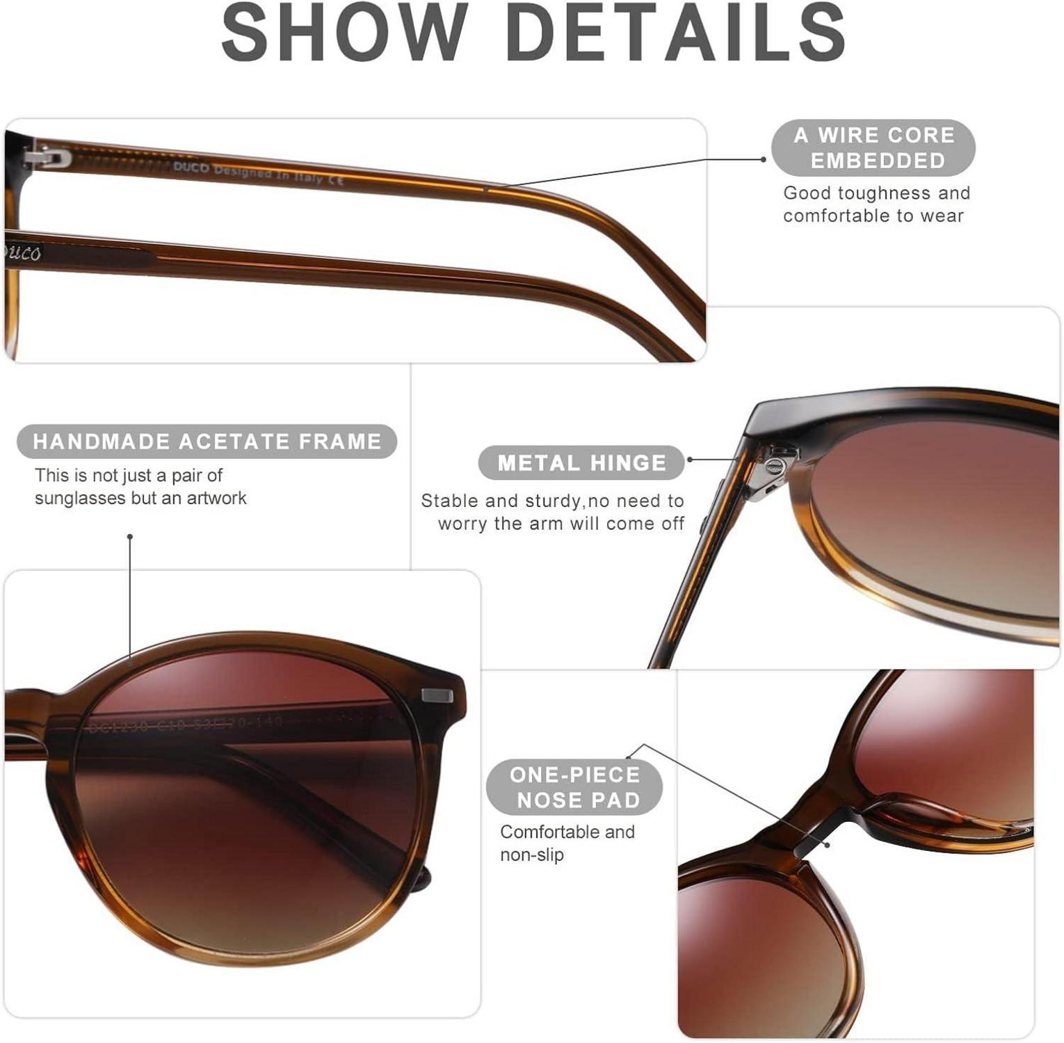 DUCO Retro Polarisierte Damen Sonnenbrille UV400 Schutz Vintage Gradient Braun