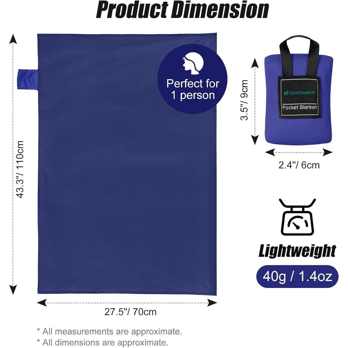 Picknickdecke 70x110 cm Sandabweisend Ultraleicht Blau