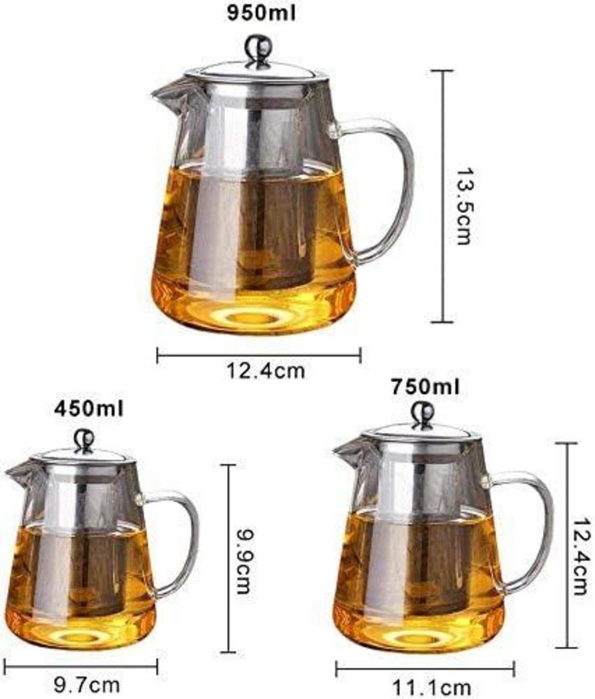 Teekanne Glas mit Edelstahlfilter 450ml Hitzebeständig - Perfekt für Tee und Kaffee