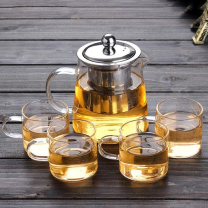 Glas Teekanne 450ml Edelstahlfilter Hitzebeständig Teekessel
