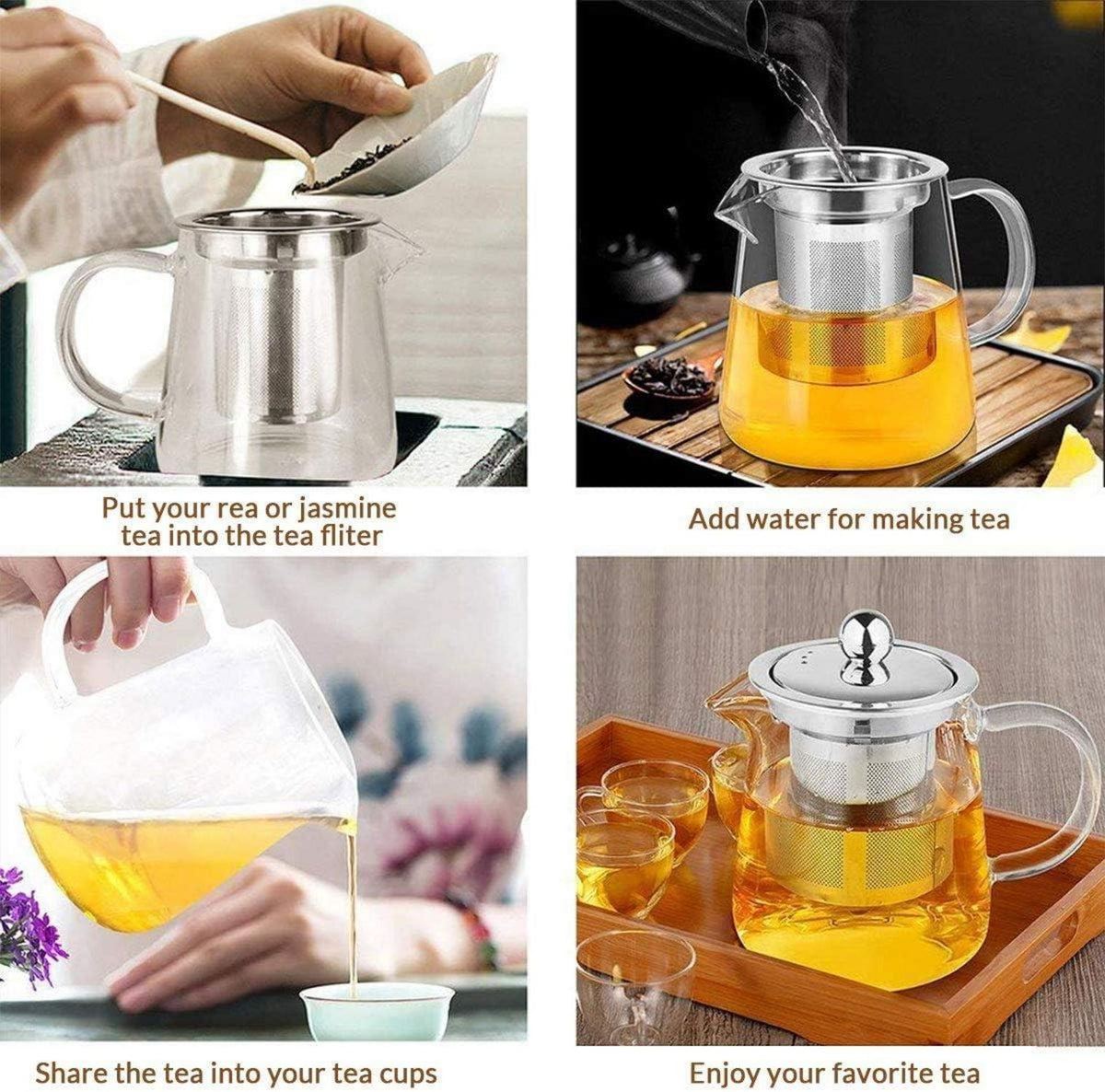 Teekanne Glas mit Edelstahlfilter 450ml Hitzebeständig - Perfekt für Tee und Kaffee