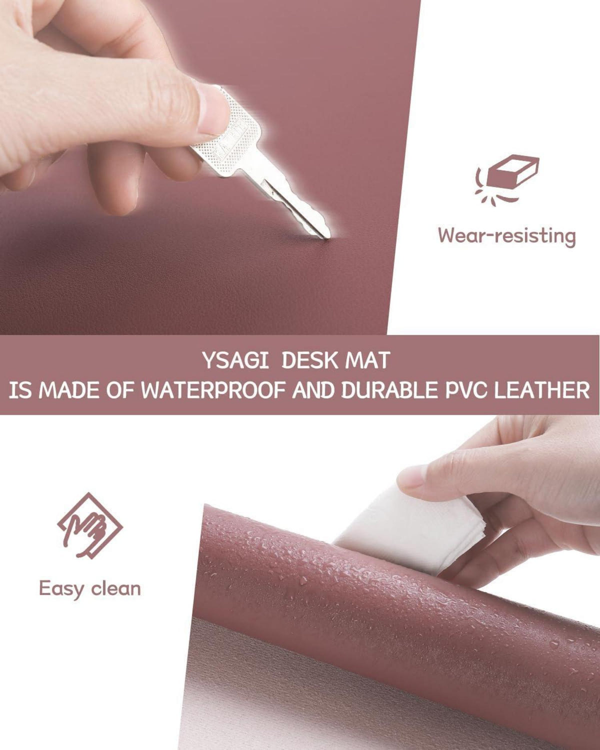 YSAGi Schreibtischunterlage Mauspad Leder Wildleder 80x40cm Dunkelpink