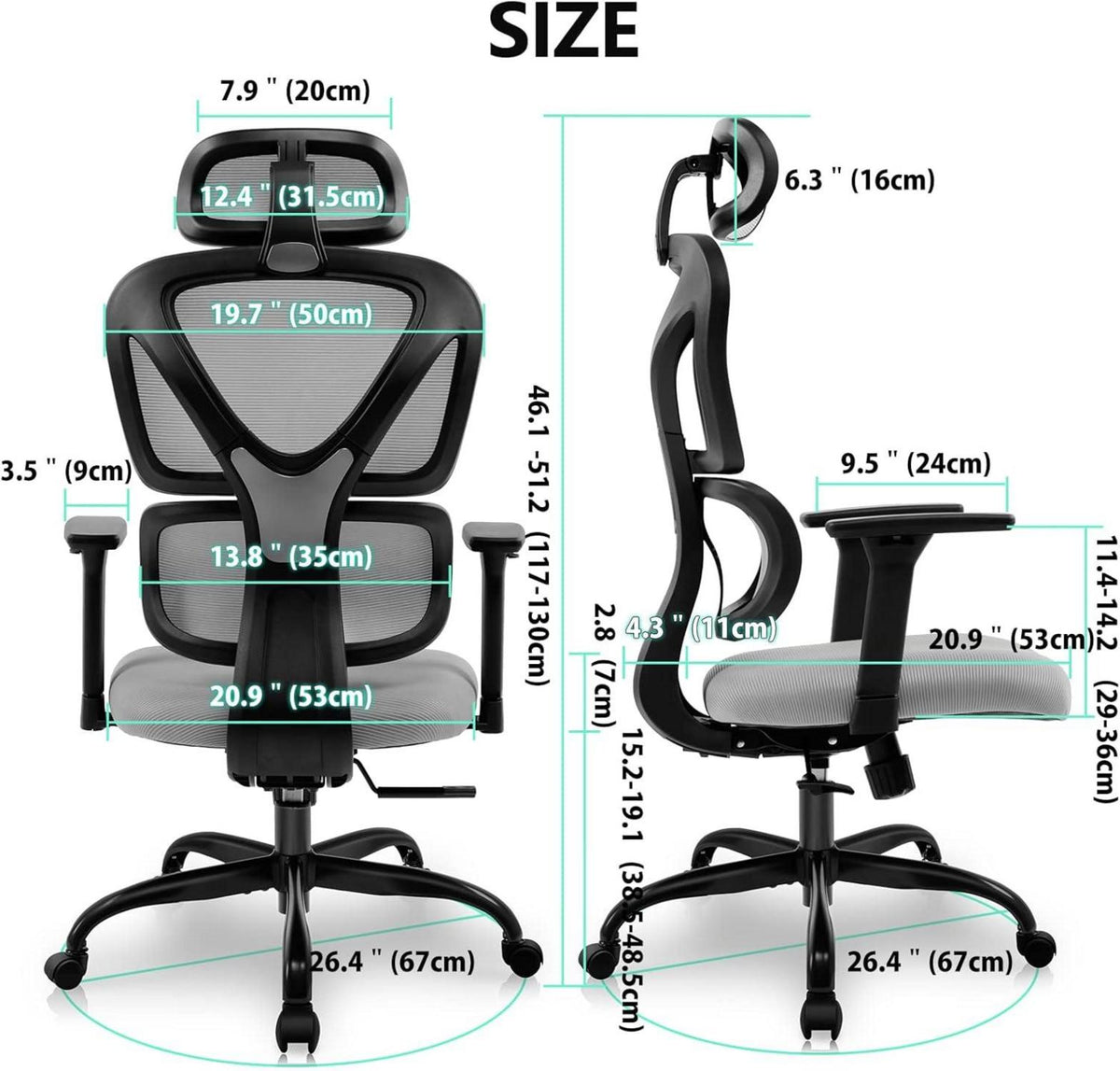 Ergonomischer Bürostuhl mit verstellbarer Kopfstütze und
