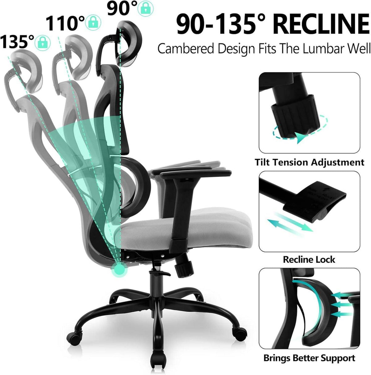 Ergonomischer Bürostuhl mit verstellbarer Kopfstütze und