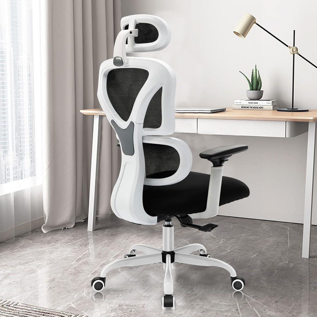 Ergonomischer Bürostuhl mit Kopfstütze Armlehnen Lendenwirbelstütze