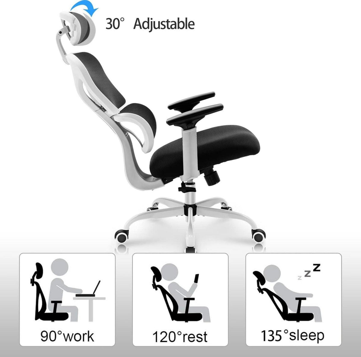 Ergonomischer Bürostuhl Verstellbare Kopfstütze Lendenstütze